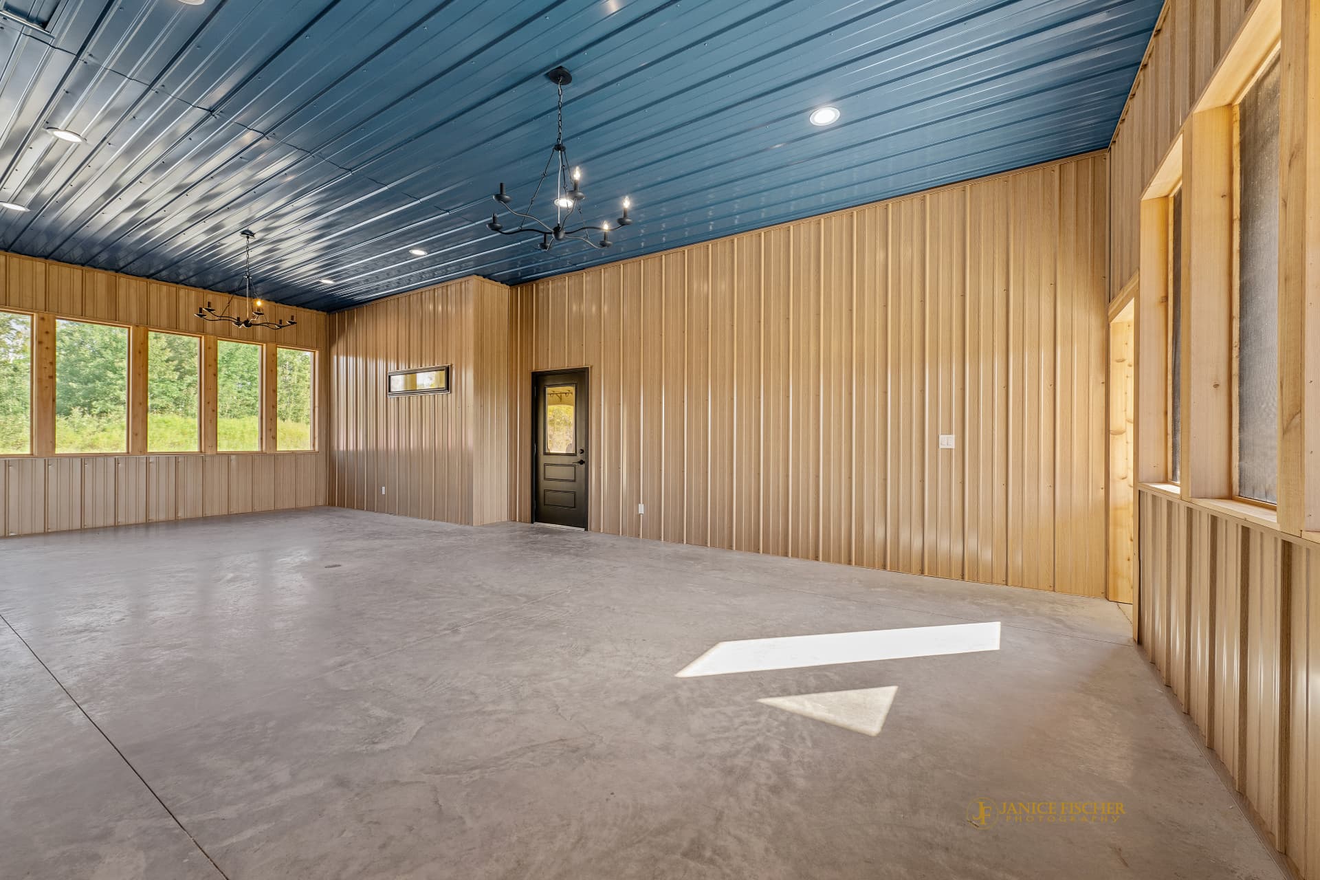Finished open interior of the Bella model barndominium