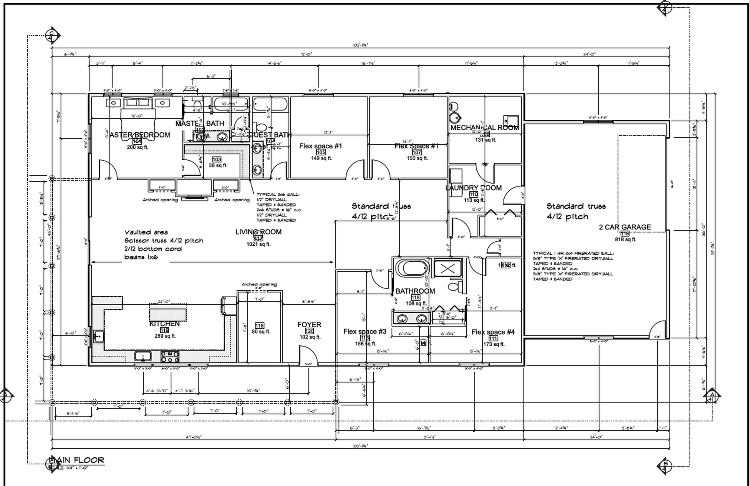 Main floor plan drawing for a custom residence